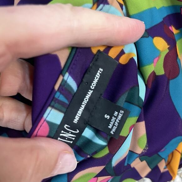 INC International Concepts Blouse Top size Small Pink Purple Floral Retro Hippie - Picture 9 of 9